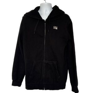 Fox Racing Hoodie Sweatshirt Mens Size Large Zip Up Fox Spellout on Back Black